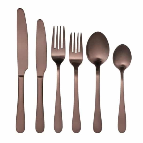 An image of a copper cutlery set for hire on events-hire.com